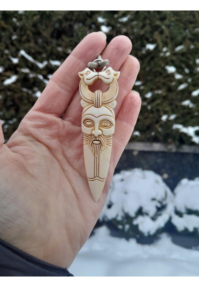Custom spear pendant with Odin face and Dragons