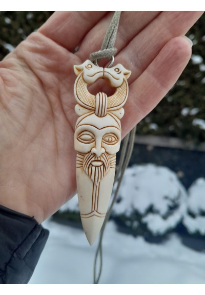 Custom spear pendant with Odin face and Dragons