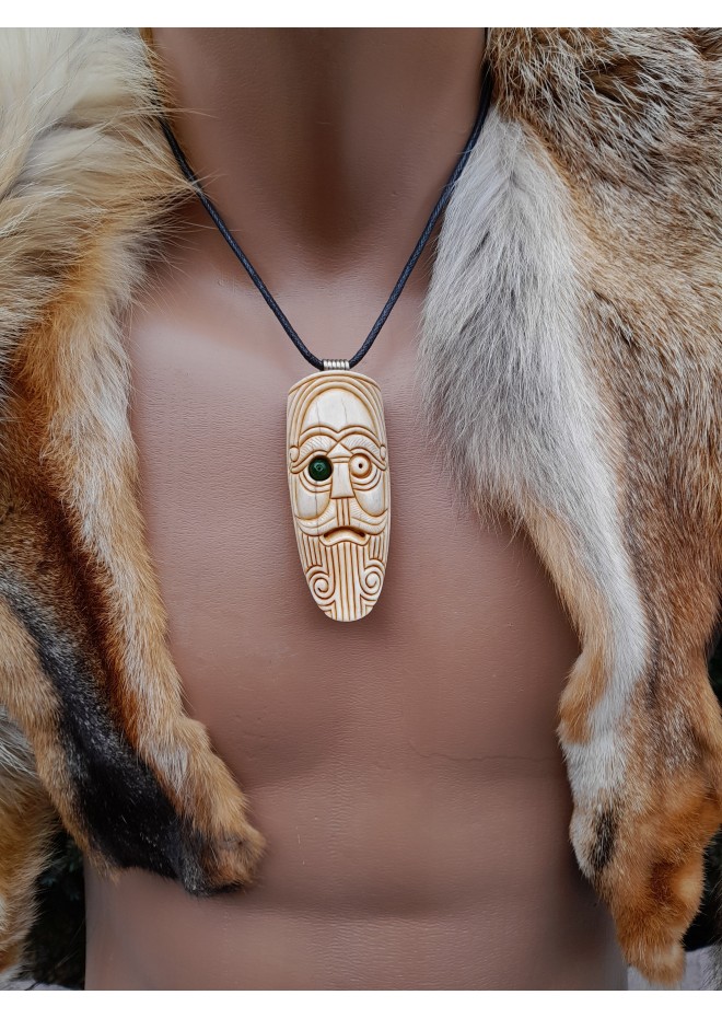 Unique Allfather God Odin pendant . Moose antlers hand-carved 