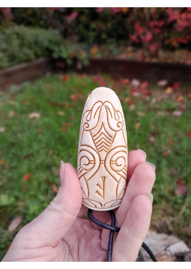 Unique Allfather God Odin pendant . Moose antlers hand-carved 