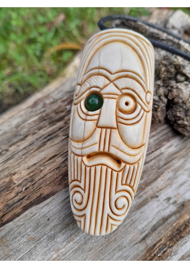 Unique Allfather God Odin pendant . Moose antlers hand-carved 