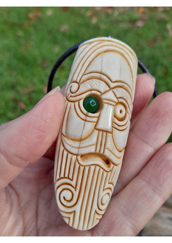 Unique Allfather God Odin pendant . Moose antlers hand-carved 