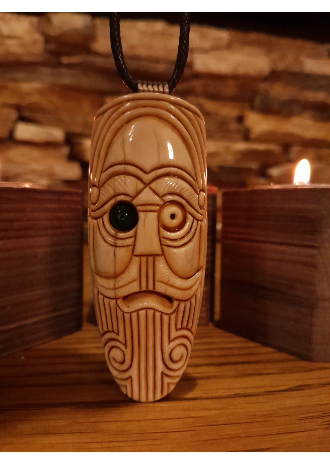 Unique Allfather God Odin pendant . Moose antlers hand-carved 