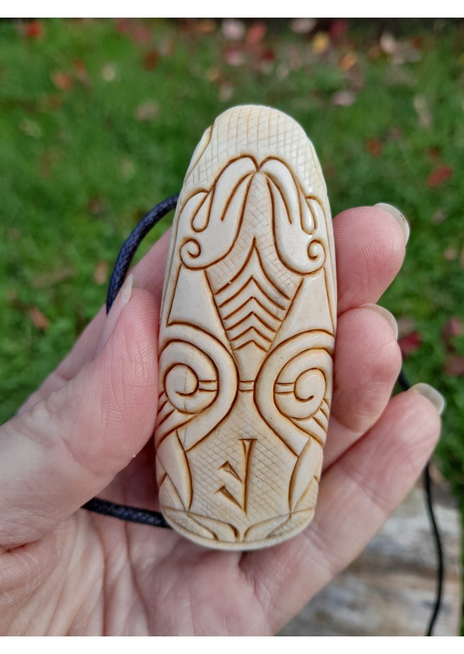 Unique Allfather God Odin pendant . Moose antlers hand-carved 
