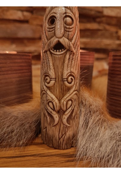Old Norse God. Odin statue. Moose antlers hand-carved