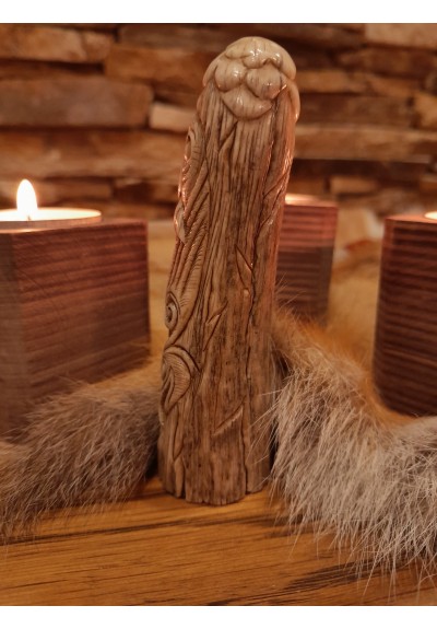 Old Norse God. Odin statue. Moose antlers hand-carved