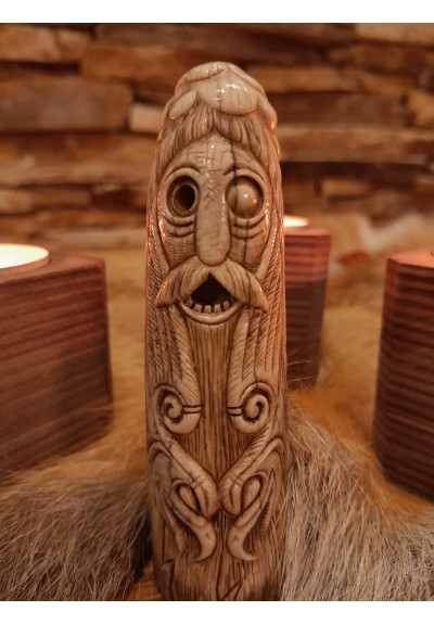 Old Norse God. Odin statue. Moose antlers hand-carved