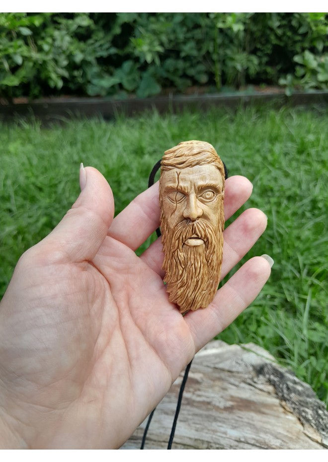 Unique Allfather God Odin pendant . Moose antlers hand-carved 