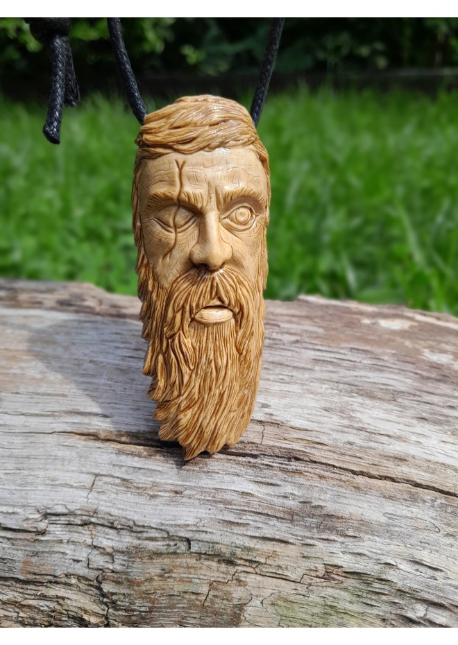 Unique Allfather God Odin pendant . Moose antlers hand-carved 