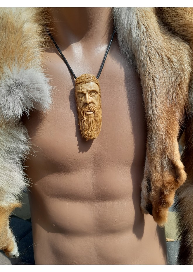 Unique Allfather God Odin pendant . Moose antlers hand-carved 