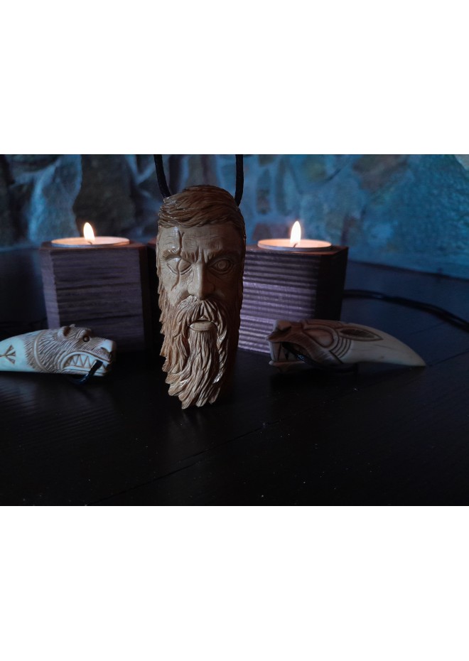 Unique Allfather God Odin pendant . Moose antlers hand-carved 