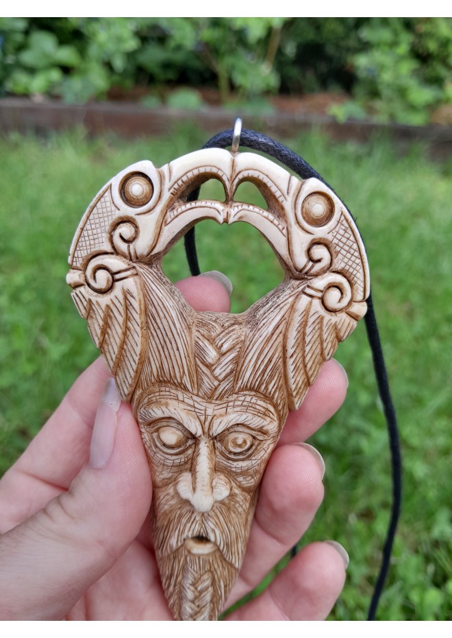Unique Allfather God Odin pendant . Moose antlers hand-carved 