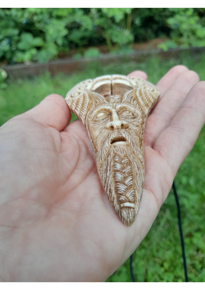 Unique Allfather God Odin pendant . Moose antlers hand-carved 