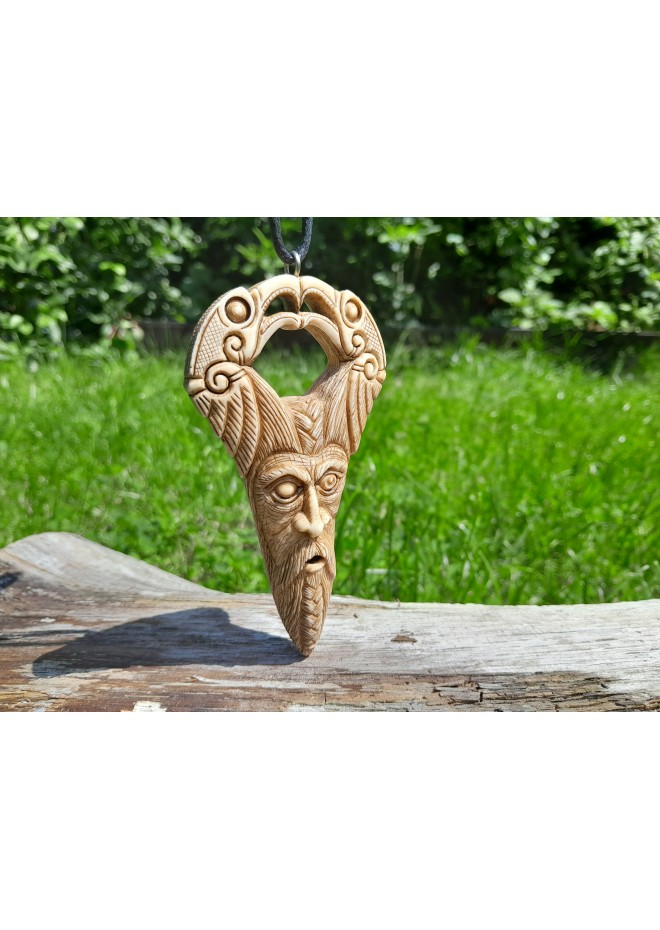 Unique Allfather God Odin pendant . Moose antlers hand-carved 
