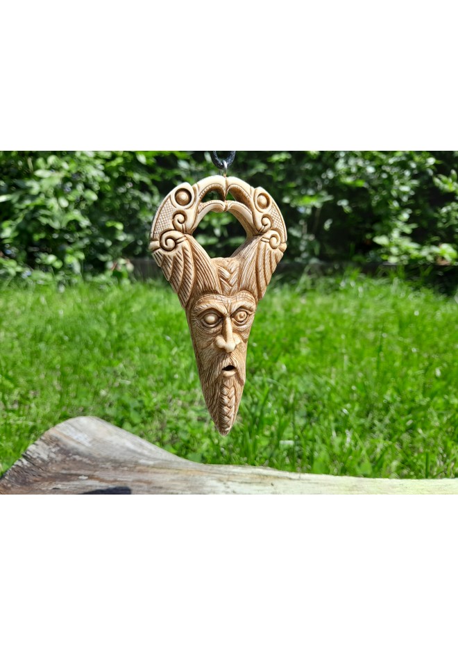 Unique Allfather God Odin pendant . Moose antlers hand-carved 