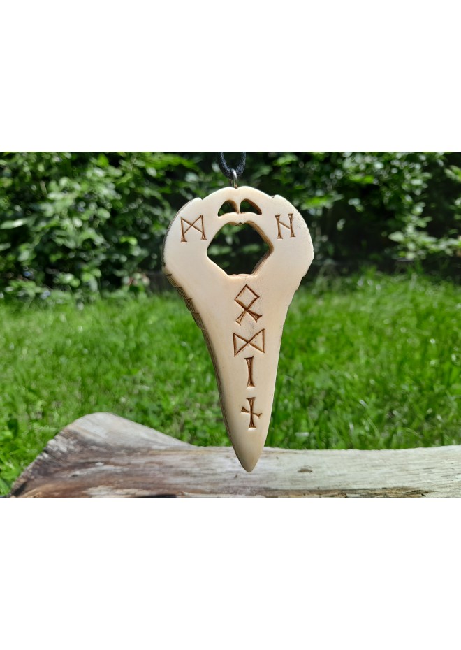 Unique Allfather God Odin pendant . Moose antlers hand-carved 