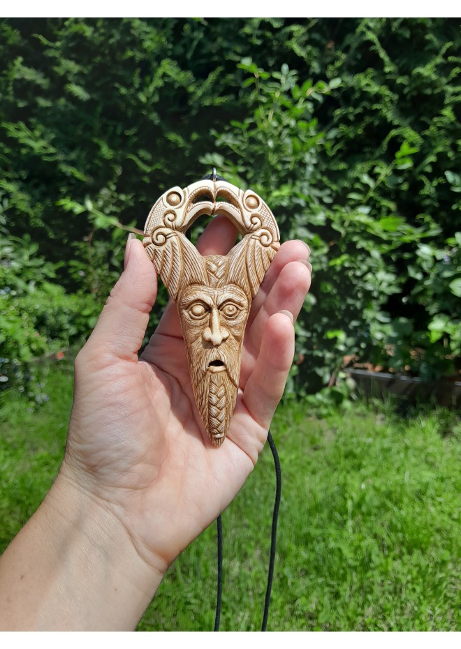 Unique Allfather God Odin pendant . Moose antlers hand-carved 