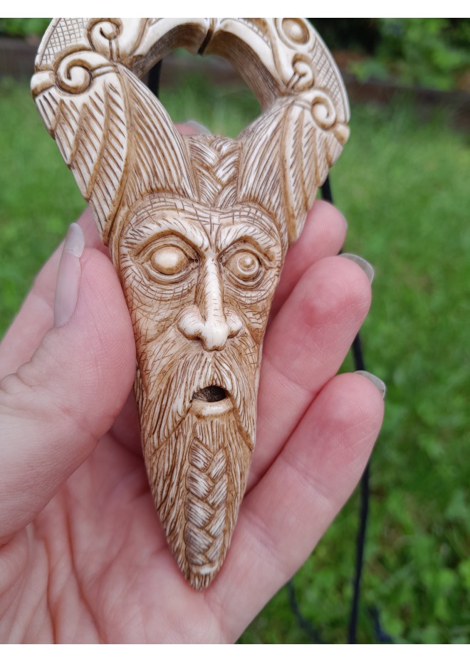 Unique Allfather God Odin pendant . Moose antlers hand-carved 