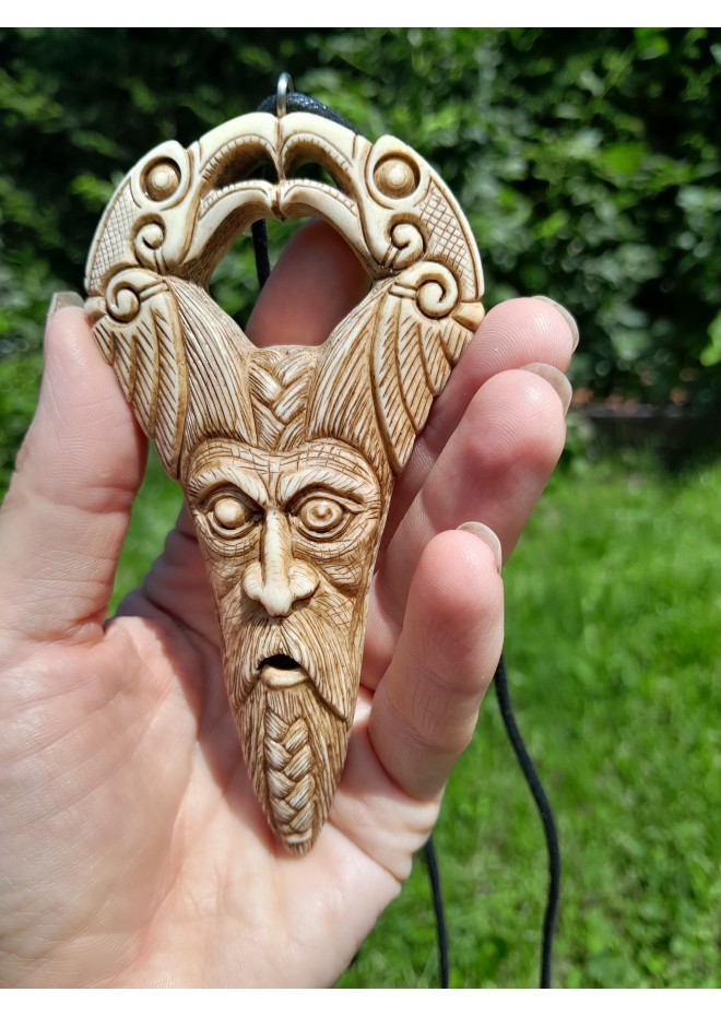 Unique Allfather God Odin pendant . Moose antlers hand-carved 