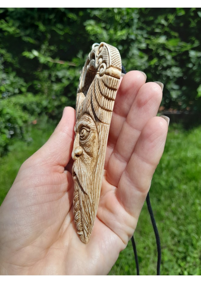 Unique Allfather God Odin pendant . Moose antlers hand-carved 