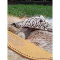 Handmade premium Norse knife with Dragon head handle and leather sheath. Hand-forged blade. 