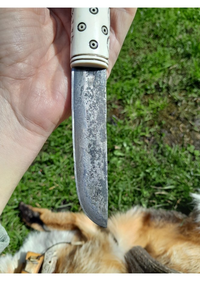 Handmade Vikings knife "Fenrir" with leather sheath. Wolf head knife.