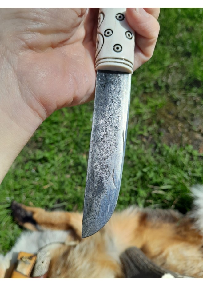 Handmade Vikings knife "Fenrir" with leather sheath. Wolf head knife.