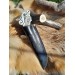 Handmade Vikings knife "Fenrir" with leather sheath. Wolf head knife.