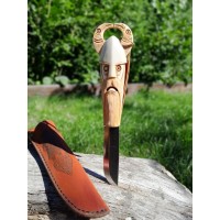Norse knife "Odin with ravens". Viking rune knife. Leather sheath and antler carved handle.