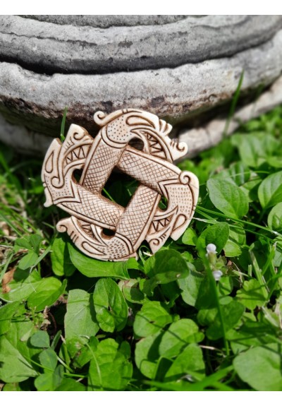 Pre-Viking Germanic four-headed Dragon knotwork talisman. Moose antlers hand-carved