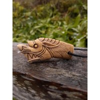 Massive Wolf amulet. Fenrir. Viking jewelry with Fehy rune. Hand-carved