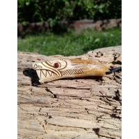 Beautiful moose antlers hand-carved Viking Wolf amulet with red eyes. Fenrir