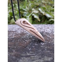 Hand-carved Viking raven skull amulet. Norse Raven of Odin jewelry.