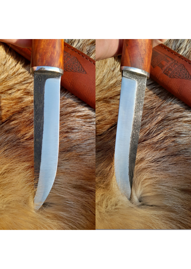Hand-forged Viking raven knife. Bronze & wood handle