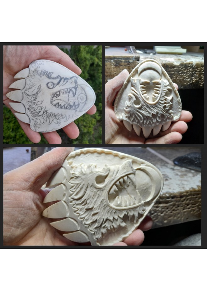 Hand-carved Viking amulet – Wolf, sun & moon symbol