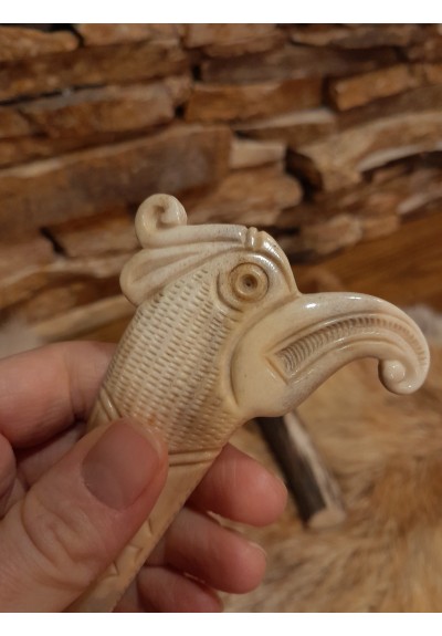 Hand-carved Eagle head handle. Tool handle Knife. Norse bird. Celtic art.