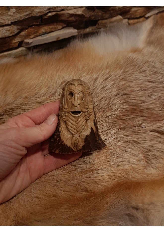 Old Norse God. Odin statue. Moose antlers hand-carved