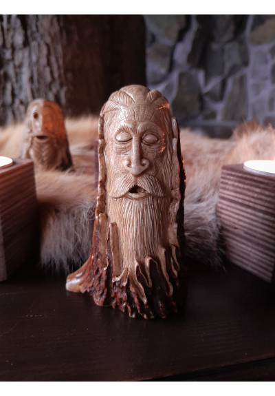 Old Norse God. Odin statue. Moose antlers hand-carved Old Norse God. Odin statue. Moose antlers hand-carved