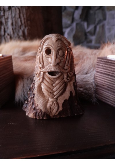 Old Norse God. Odin statue. Moose antlers hand-carved