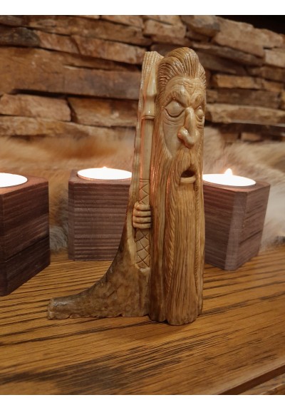 Old Norse God. Odin statue. The Allfather. Moose antlers hand-carved