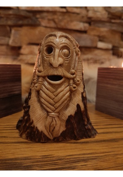 Old Norse God. Odin statue. Moose antlers hand-carved