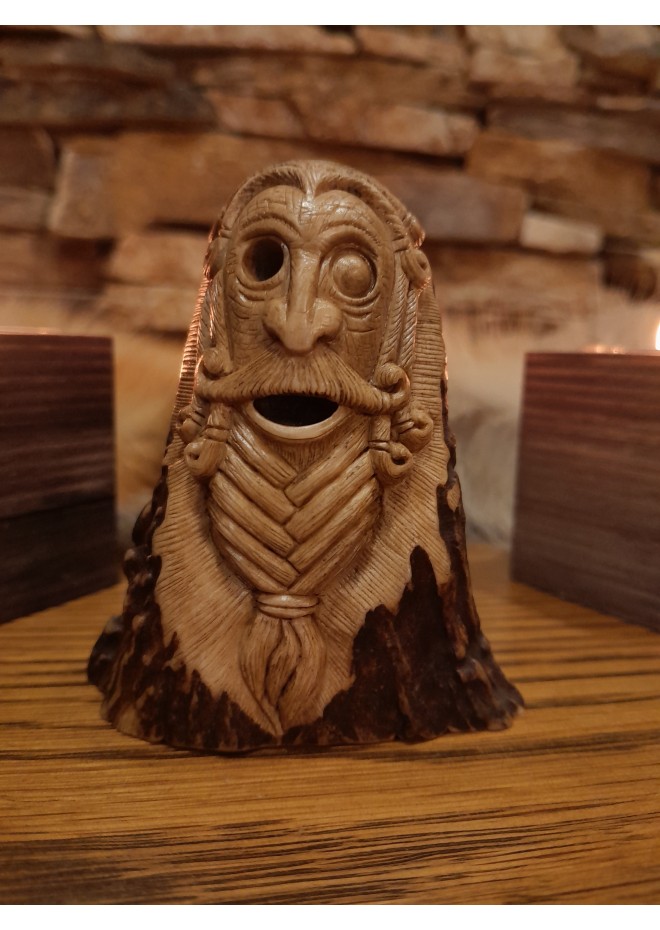 Old Norse God. Odin statue. Moose antlers hand-carved