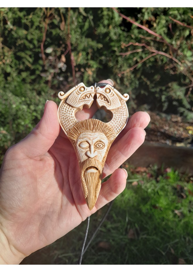 Unique Allfather God Odin pendant . Moose antlers hand-carved 