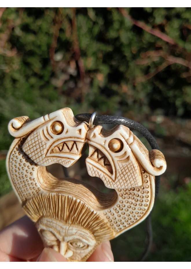 Unique Allfather God Odin pendant . Moose antlers hand-carved 
