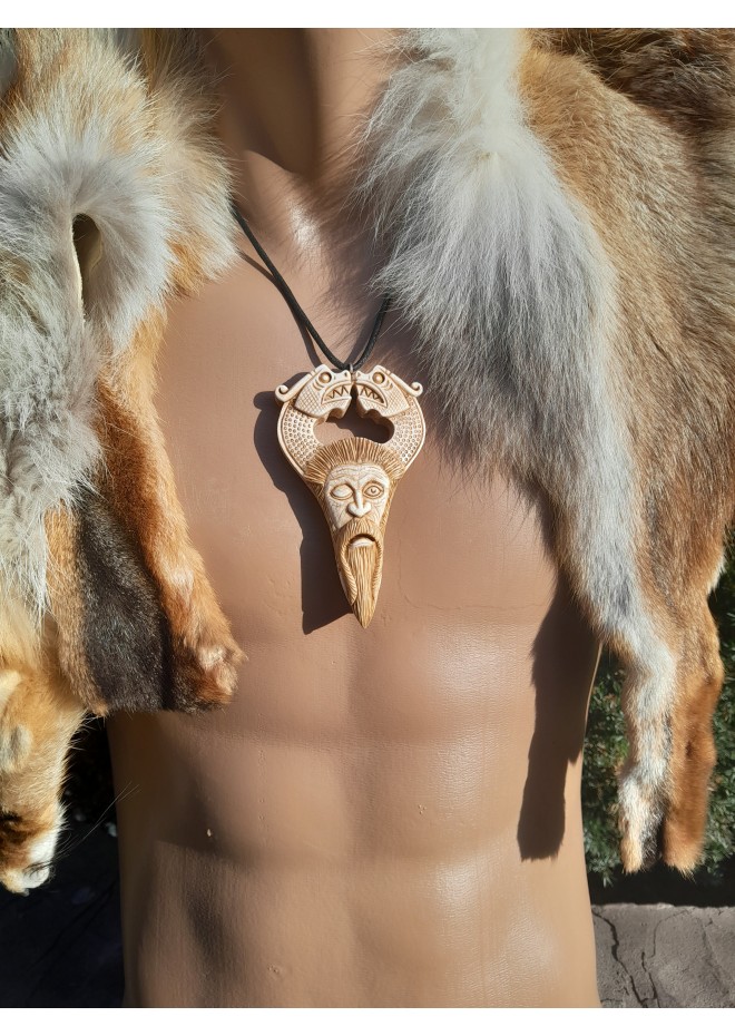 Unique Allfather God Odin pendant . Moose antlers hand-carved 