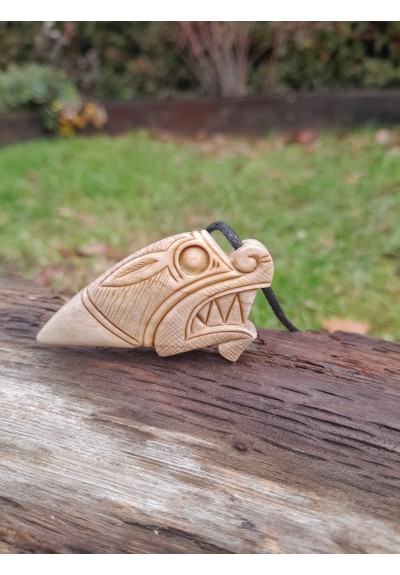 Viking Dragon amulet with Algiz rune. Norse Mythology art. Drakkar jewelry. Pagan protection necklace - moose antlers hand-carved