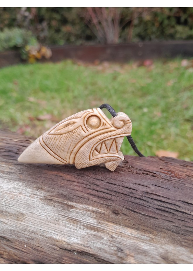 Viking style Dragon protection pendant. Moose antlers hand-carved