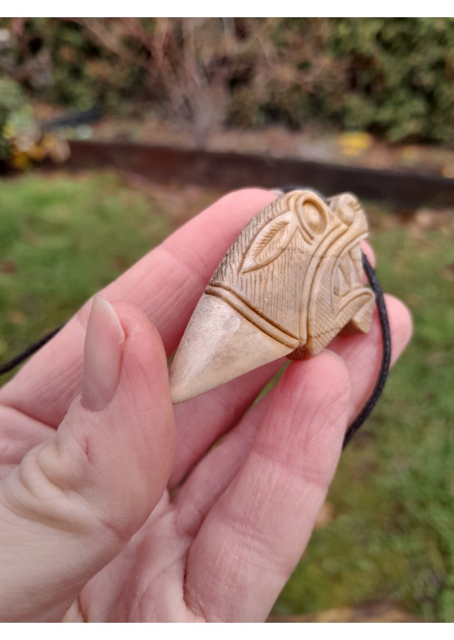 Viking style Dragon protection pendant. Moose antlers hand-carved