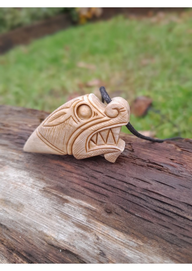 Viking style Dragon protection pendant. Moose antlers hand-carved