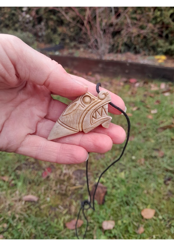 Viking style Dragon protection pendant. Moose antlers hand-carved